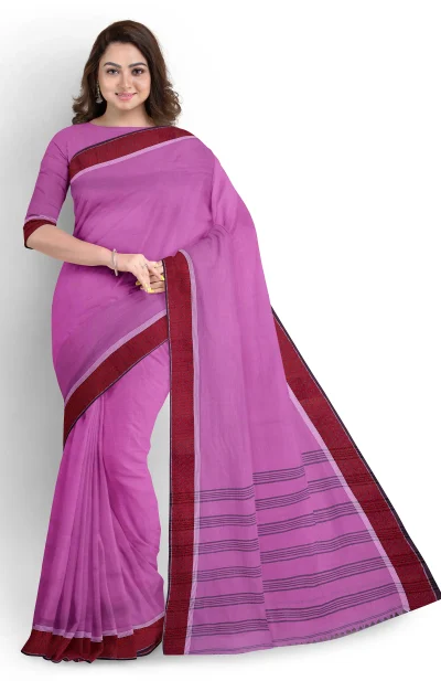 Santipuri Cotton Saree - Light Magenta