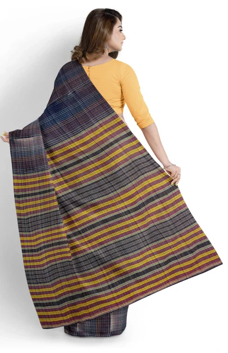 Handwoven Tangail Cotton Saree - Multi Colour - Image 3