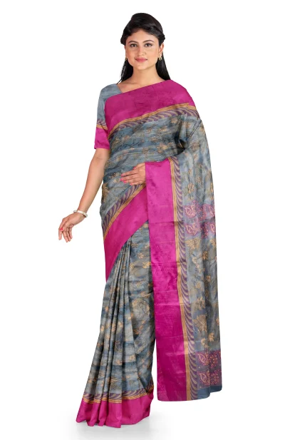 Tangail Tussar Silk Saree - Ash