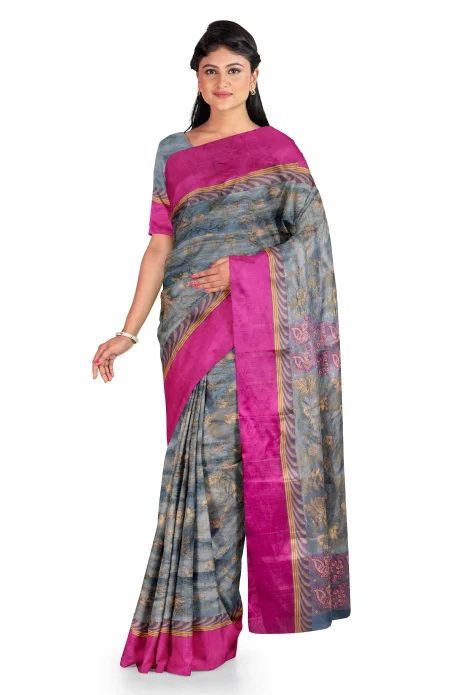 Tangail Tussar Silk Saree - Ash