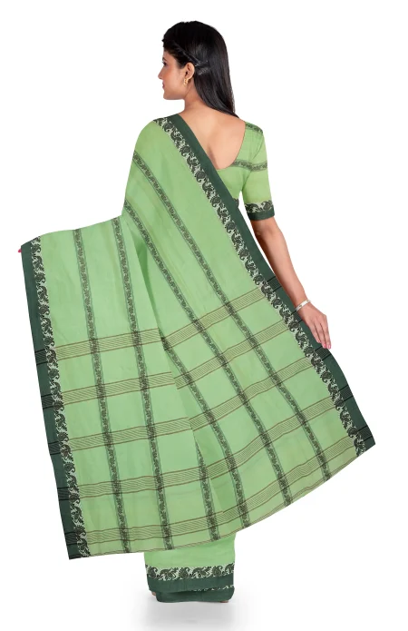 Santipuri Cotton Saree - Green - Image 3