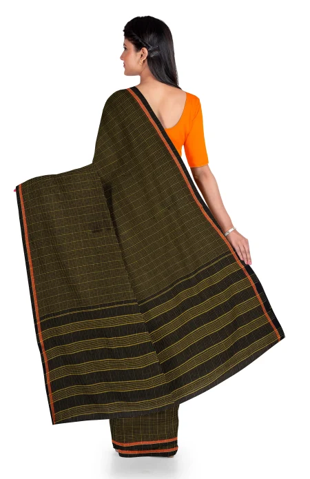 Santipuri Cotton Saree - Black - Image 3