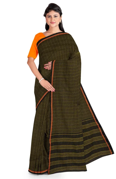 Santipuri Cotton Saree - Black