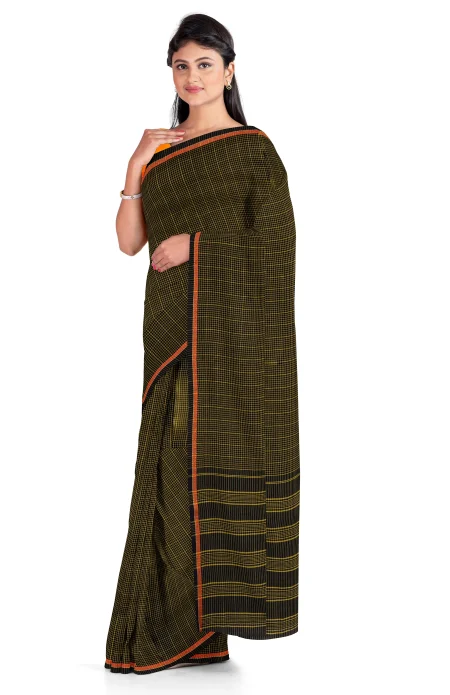Santipuri Cotton Saree - Black - Image 2