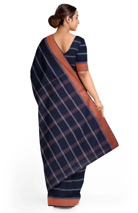 Santipuri Cotton Saree - Blue - Image 3