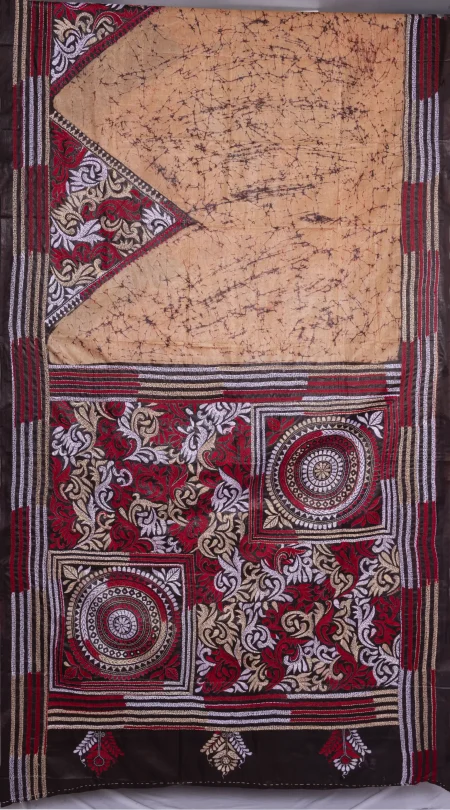 Handcrafted Kantha Batik Silk Saree - Multi Colour - Image 4