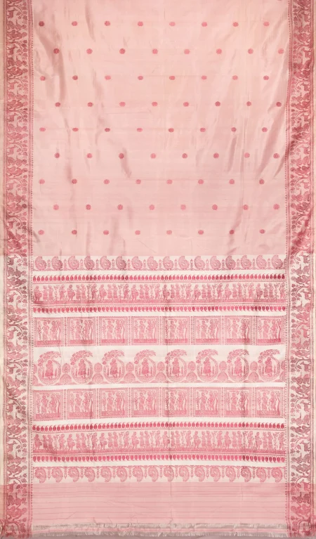 Baluchari Silk Saree - Coral Pink - Image 5