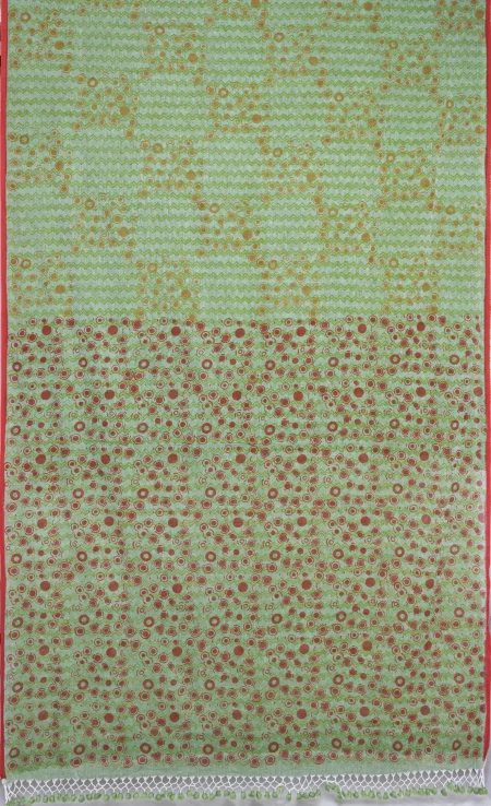 Hand Block Printed Cotton Saree - Green - Image 4