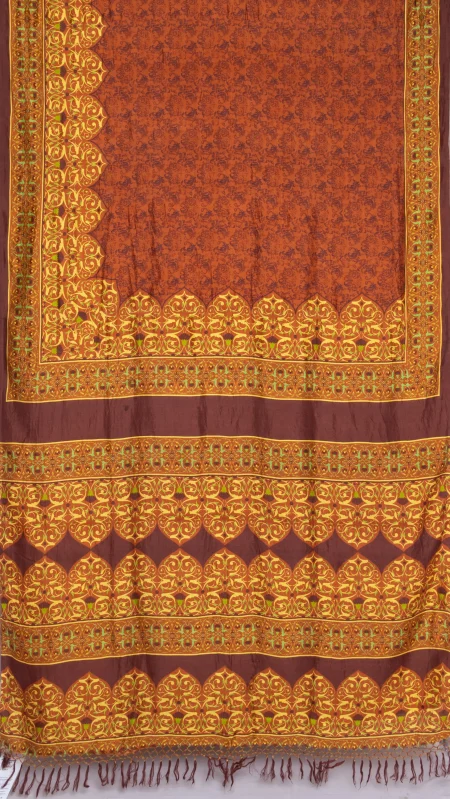 Printed Silk Saree - Brown - Image 4