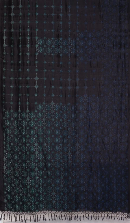 Printed Silk Saree - Navy - Image 5