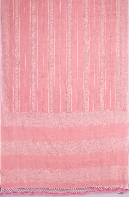 Hand Block Printed Cotton Saree - Pink - Image 4