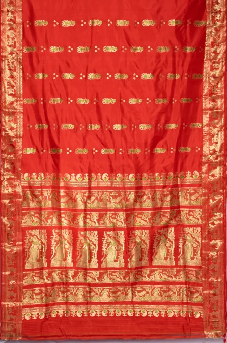 Baluchari Silk Saree with Mina Work - Red - Image 4