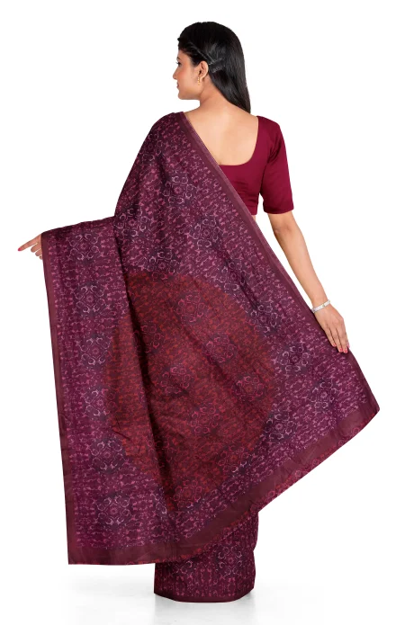 Printed Silk Saree - Wine - Image 3