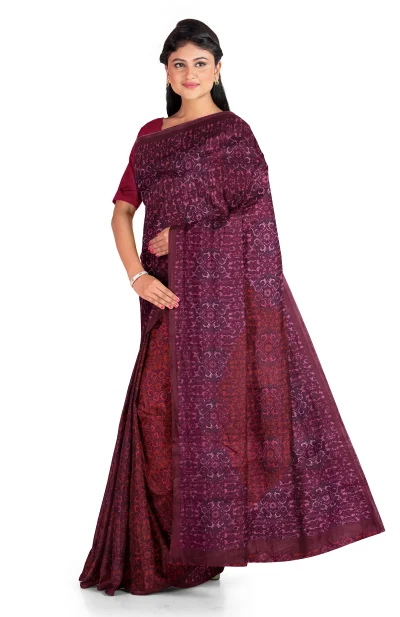 Printed Silk Saree - Wine