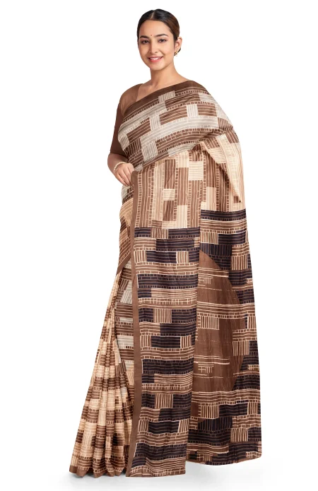 Printed Silk Saree - Multi Colour - Image 2