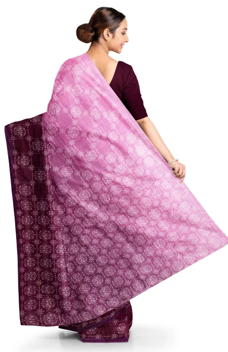 Printed Silk Saree - Pink - Image 3