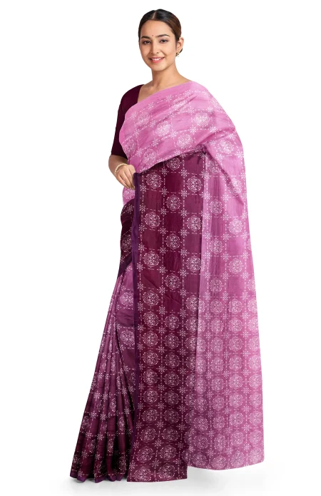 Printed Silk Saree - Pink - Image 2