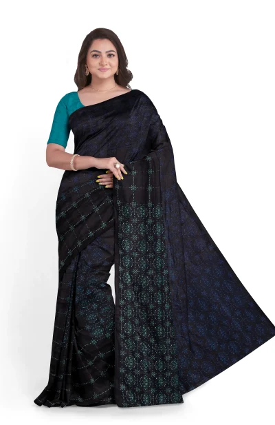 Printed Silk Saree - Navy