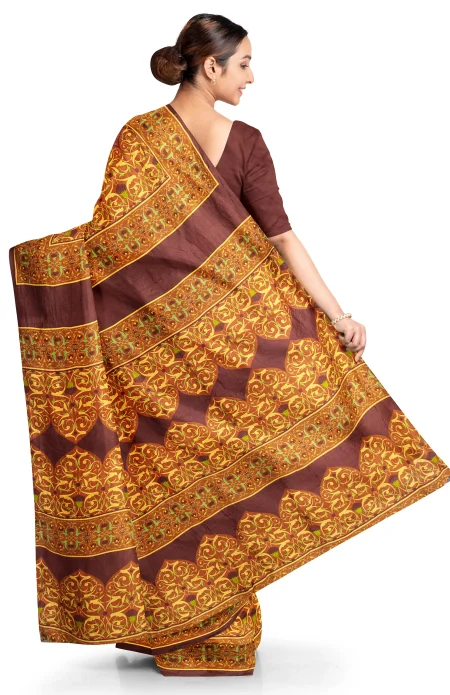 Printed Silk Saree - Brown - Image 3
