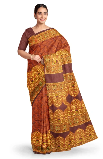 Printed Silk Saree - Brown