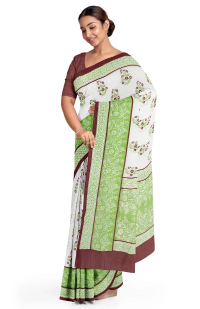Hand Printed Cotton Saree - Green