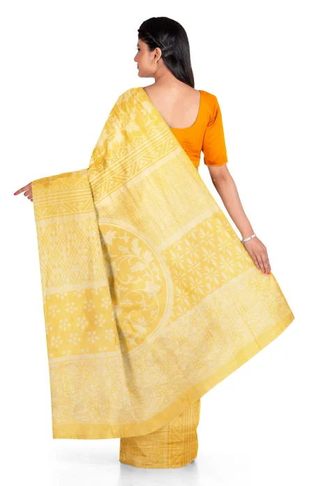 Screen Printed Silk Saree - Blazing yellow - Image 3