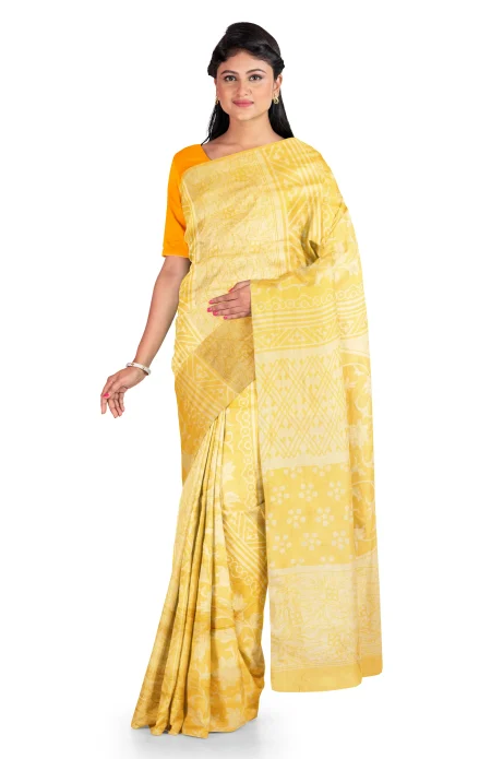 Screen Printed Silk Saree - Blazing yellow - Image 2