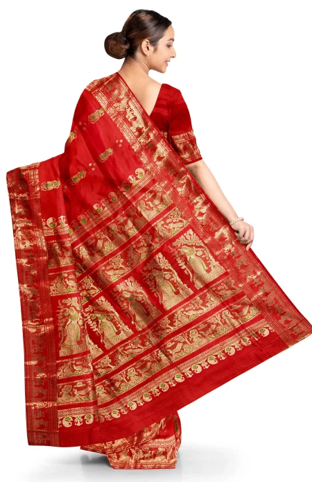 Baluchari Silk Saree with Mina Work - Red - Image 3