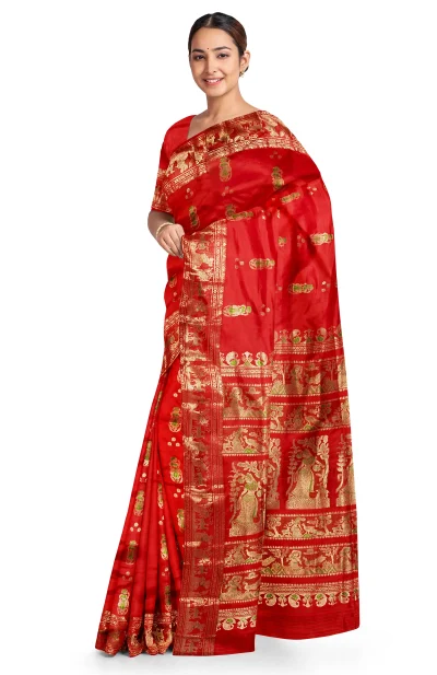 Baluchari Silk Saree with Mina Work - Red