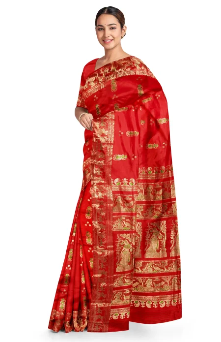 Baluchari Silk Saree with Mina Work - Red