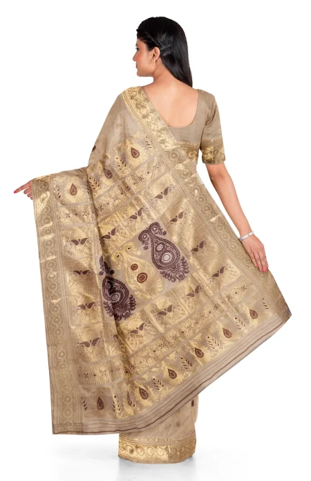 Tussar Silk Baluchari Saree - Beige - Image 3