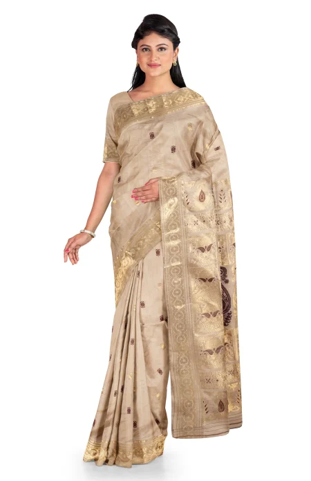 Tussar Silk Baluchari Saree - Beige - Image 2