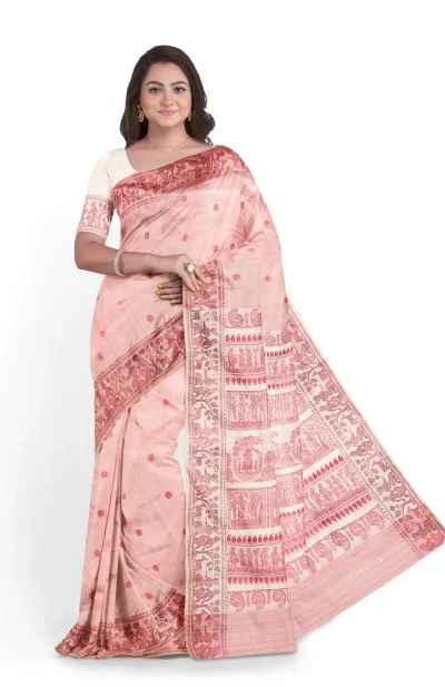 Baluchari Silk Saree - Coral Pink