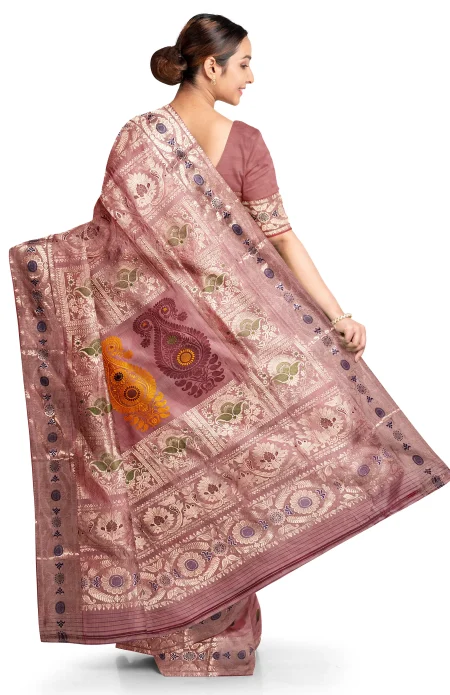 Baluchari Silk Saree - Peach - Image 3