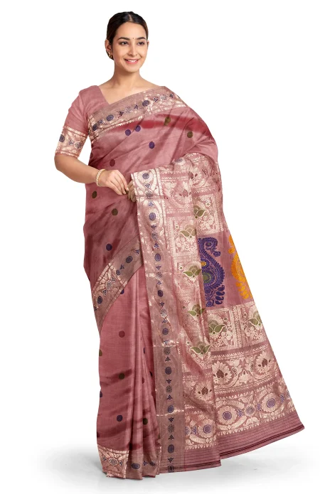 Baluchari Silk Saree - Peach - Image 2