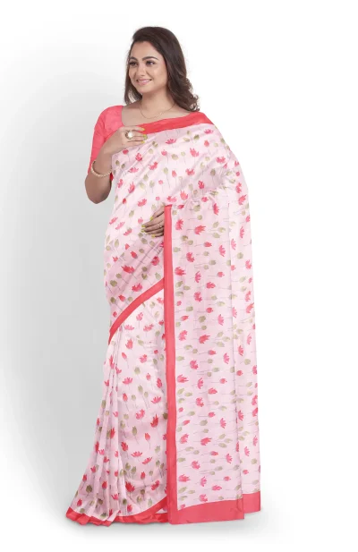 Printed Silk Saree - Orchid pink