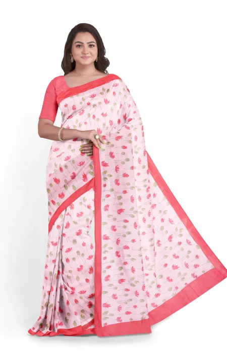 Screen Printed Silk Saree - Orchid pink - Image 2