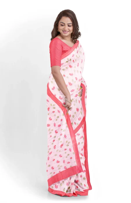 Screen Printed Silk Saree - Orchid pink - Image 3