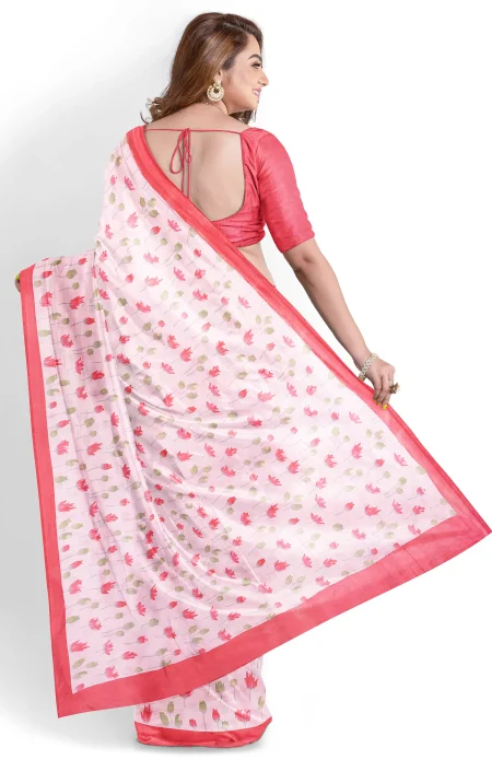 Screen Printed Silk Saree - Orchid pink - Image 4