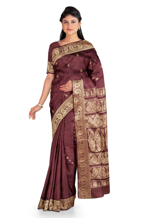Baluchari Silk Saree - Brown - Image 2