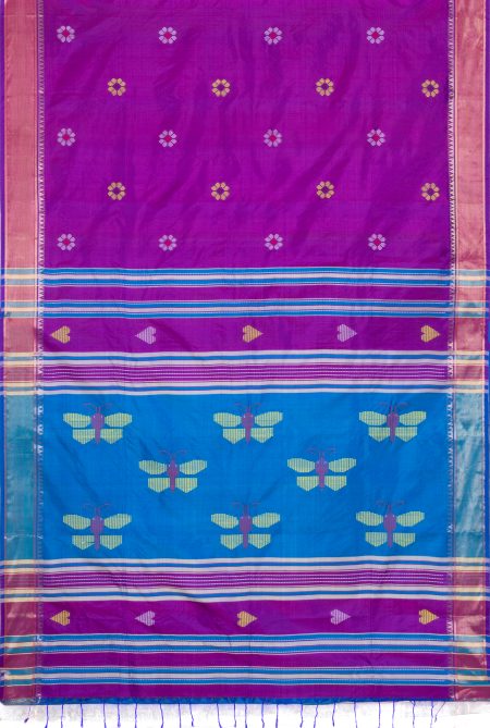 Handwoven Bishnupuri Silk Saree - Purple - Image 4