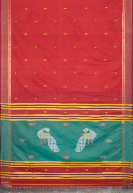 Handwoven Bishnupuri Silk Saree - Red - Image 4