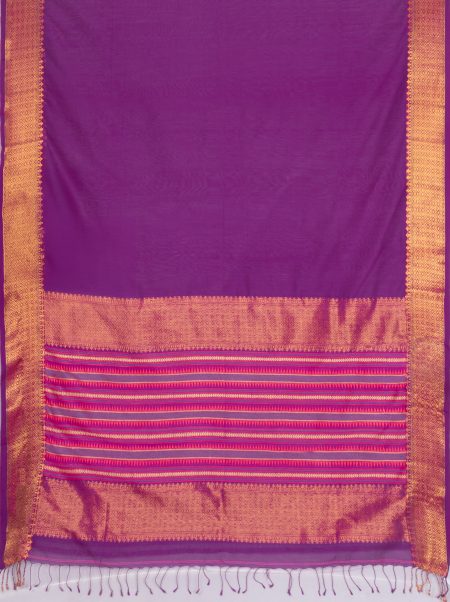 Handwoven Tangail Silk Saree with Zari Work - Magenta - Image 4