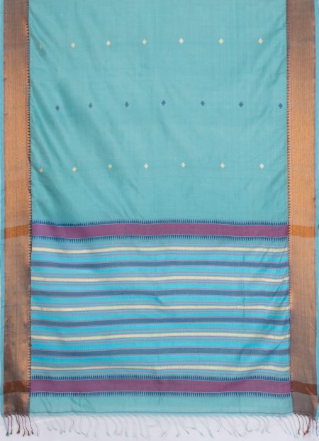 Handwoven Tangail Silk Saree with Zari Work - Sea Green - Image 4