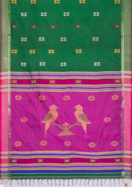 Handwoven Bishnupuri Silk Saree - Purple - Image 4