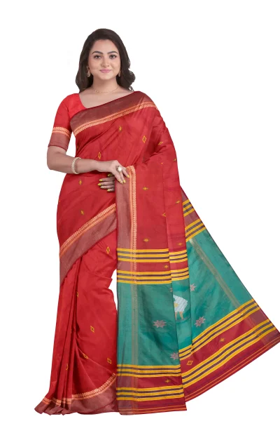 Handwoven Bishnupuri Silk Saree - Red