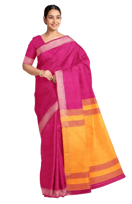 Handwoven Bishnupuri Silk Saree - Purple - Image 2