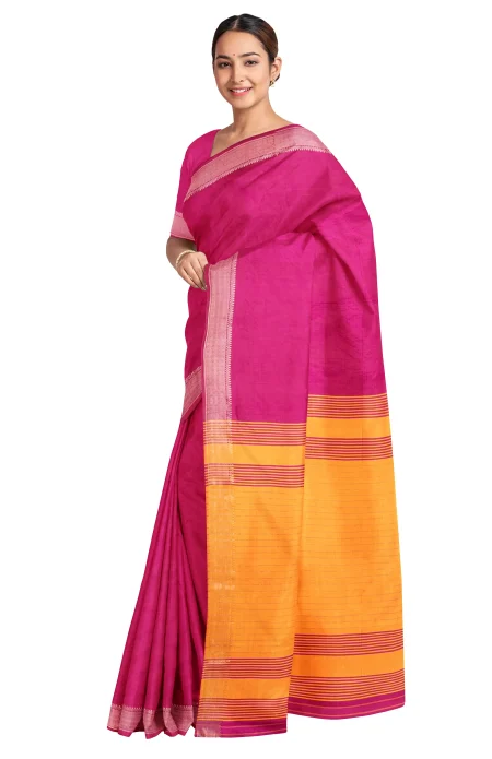 Handwoven Bishnupuri Silk Saree - Purple - Image 3