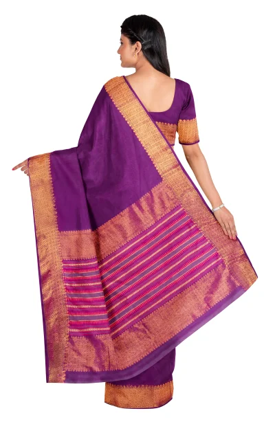 Handwoven Tangail Silk Saree with Zari Work - Magenta
