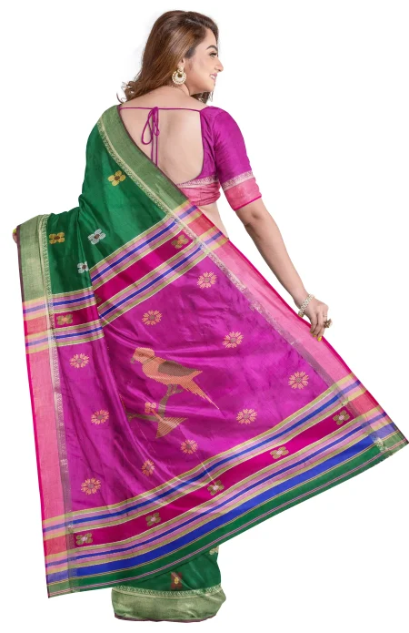 Handwoven Bishnupuri Silk Saree - Purple - Image 2